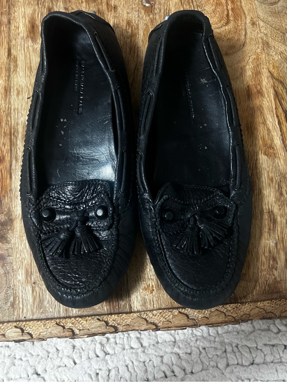 Balenciaga Black Leather Tassel Loafers for Women
